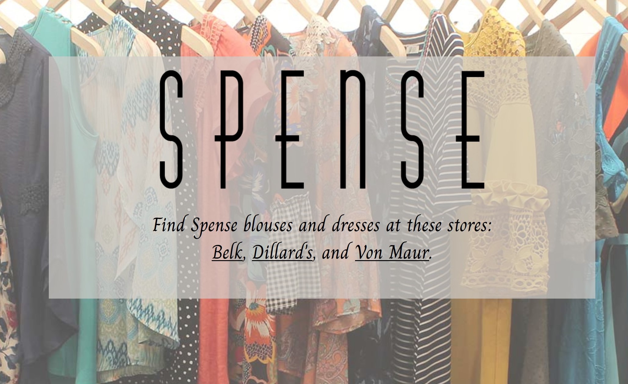 screen of Spense Clothing site